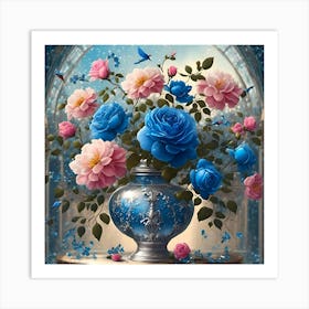 Blue Roses In A Vase Art Print