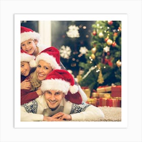 Family In Santa Hats Art Print