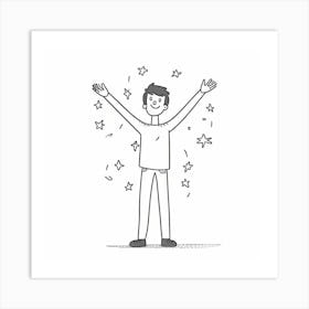 Happy Man With Stars Vector Illustration Art Print