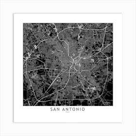 San Antonio Black And White Map Square Art Print