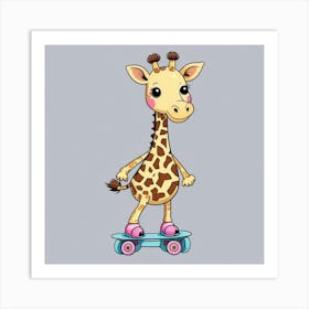 Giraffe On Skateboard Art Print