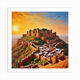 Mehrangarh Fort, India Cubism Style Art Print