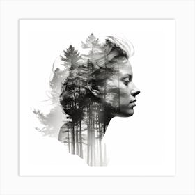 Portrait Of A Woman Double Exposure Art Print