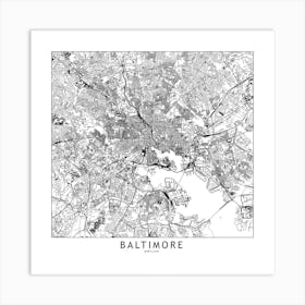Baltimore White Map Square Art Print