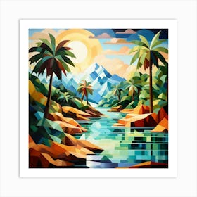 Cubism Art, Tropical Landscape 2 Art Print