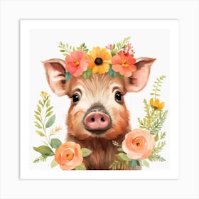 Floral Baby Boar Nursery Illustration (15) Art Print