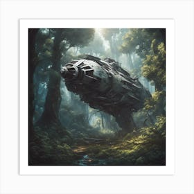 Spaceship In The Forest Art Print