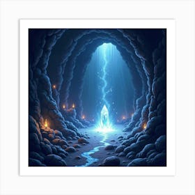 A Glowing Crystal Cavern Deep Underground With Magic Energy 1 Art Print