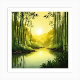 A Stream In A Bamboo Forest At Sun Rise Square Composition 107 Art Print