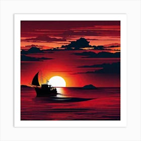 Sunset Boat Painting Art Print