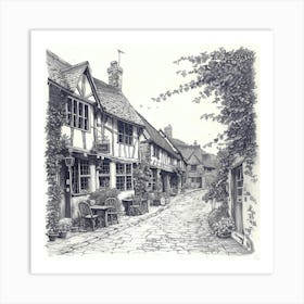 Street In Old England Vintage Drawing UK Art Print