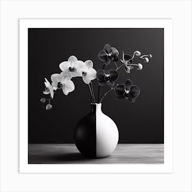 Black And White Orchids In A Vase Art Print