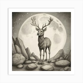 Deer In The Moonlight 4 Art Print