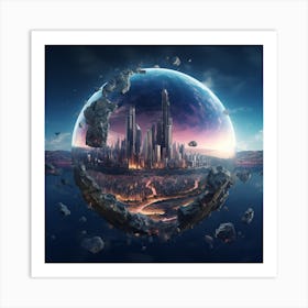 Igiracer Broken In Half Planet With Amazing City Inside 6 Art Print