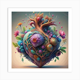 Heart With Flowers And Vines Art Print