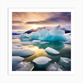 Icebergs At Sunset 4 Art Print