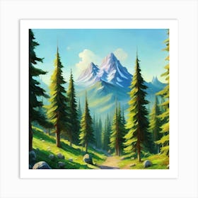 Path To The Mountains trees pines forest 9 Art Print