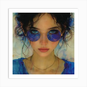 Watercolor Of A Girl Wearing Sunglasses Art Print