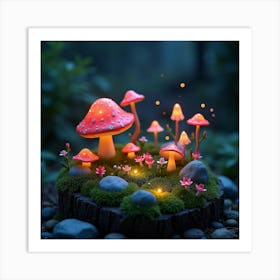 Whimsical Fairy Garden With Glowing Mushrooms And Flowers 1 Art Print