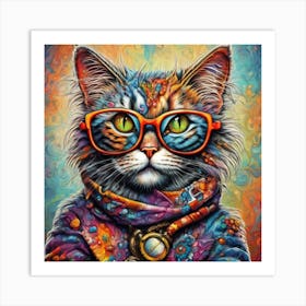 Cat In Glasses Art Print