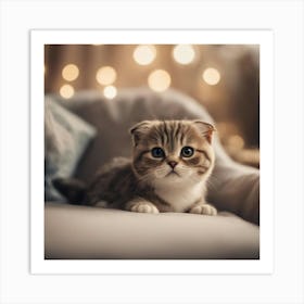 A Cute Scottish Fold Kitty, Pixar Style, Watercolor Illustration Style 8k, Png (9) Art Print