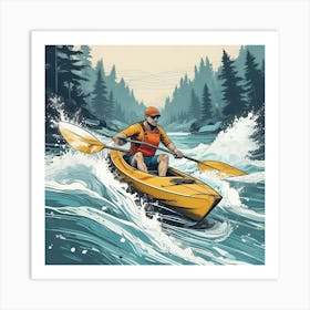 Man Kayaking In The River Art Print