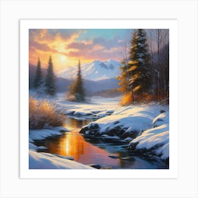 Sunset Over A Stream 1 Art Print