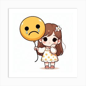 Sad Girl With Balloon Art Print