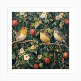 Three Birds In An Apple Tree Art 1 Art Print