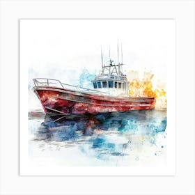 Fishing Boat Watercolor Painting Art Print