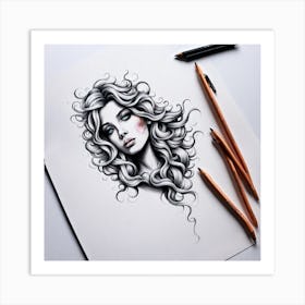 Girl With Curly Hair Art Print