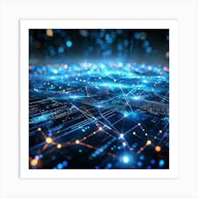 Abstract Cyber Concept Art Featuring Networks Of Glowing Dots Amidst Streams Of Futuristic Data Flow (1) Art Print