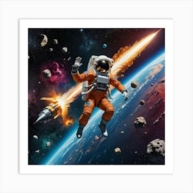 In the Realm of Asteroids: An Astronaut’s Journey Art Print