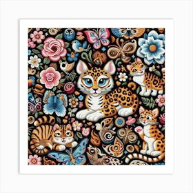 Cats And Butterflies Art Print