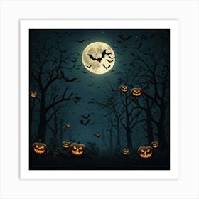 Flat Design Halloween Background With Witches Art Print