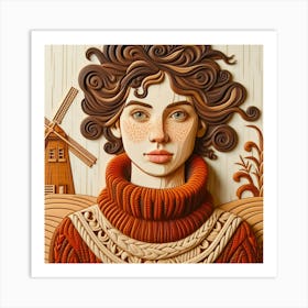 Girl With Windmill Art Print