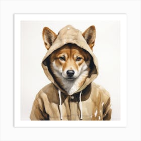 Watercolour Cartoon Dingo In A Hoodie 2 Art Print