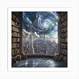 Galaxy In The Library Art Print