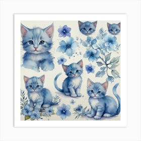 Blue Kittens Art Print