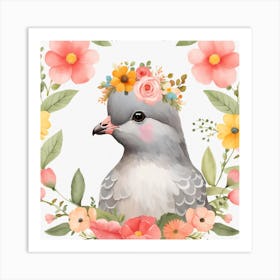 Floral Baby Pigeon Nursery Illustration (41) Art Print