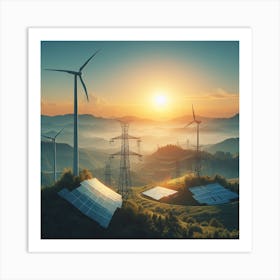 Solar Panels And Wind Turbines Art Print