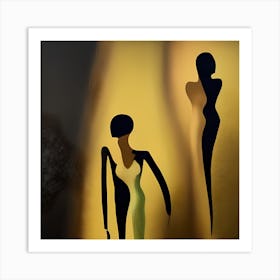 Gold And Black Abstract Silhouettes Art Print