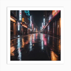 Wet Street At Night Art Print