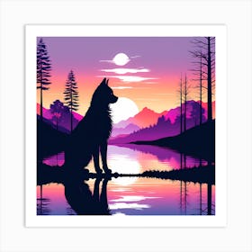 Sunset cat Silhouette Art Print