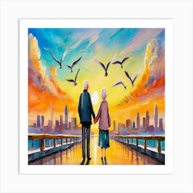 Old Couple Holding Hands Art Print