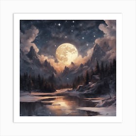 Full Moon In The Mountains Art Print