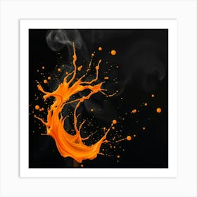 Orange Splash On Black Background Art Print