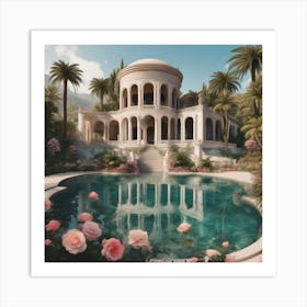 Asian Villa With Roses Art Print