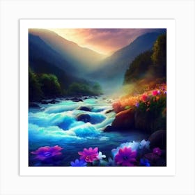 River With Flowers Art Print