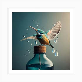 Waterdrops Kingfisher drink Art Print